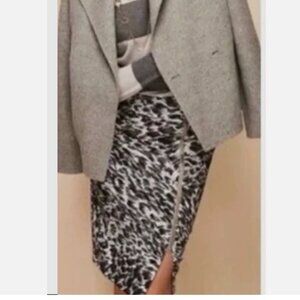 TALBOTS Gray/Black Brush Stroke Front Zip Straight Pencil Skirt Size 4P NEW NWT